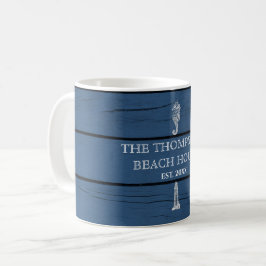 Rustic Blue Wood Seahorse Lighthouse Beach House Kaffemugg