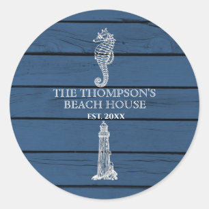 Rustic Blue Wood Seahorse Lighthouse Beach House Runt Klistermärke