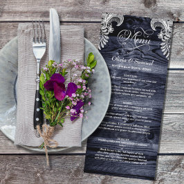 Rustic Blue Wood Snöre Bröllop Meny