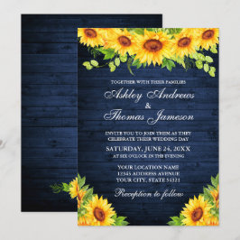 Rustic Blue Wood Solros Blommigt Greenery Inbjudningar
