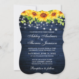Rustic Blue Wood Solros Blommigt String Ljus Inbjudningar