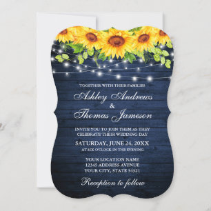 Rustic Blue Wood Solros Blommigt String Ljus Inbjudningar