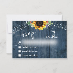 Rustic Blue Wood Solros Bouquet Ljus Bröllop OSA Kort