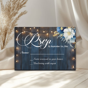 Rustic Blue Wood String Ljus Blommigt Bröllop OSA Kort