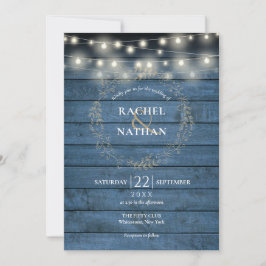 Rustic Blue Wood String Ljus Garland Bröllop Inbjudningar