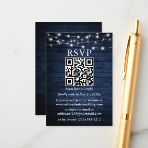 Rustic Blue Wood String Ljus QR Bröllop OSA Tilläggskort