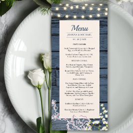 Rustic Blue Wood String Ljus & Snöre Bröllop Meny