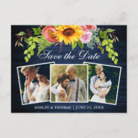 Rustic Blue Wood Sunsun Save the Date Photo