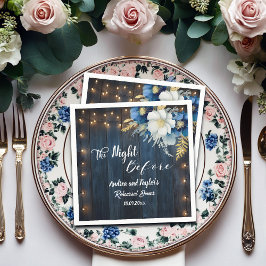 Rustic Blue Wood White Blommigt Rehearsal Middag Pappersservett