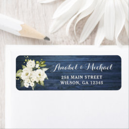 Rustic Blue Wood White Flower Return-adressetikett Returadress Etikett