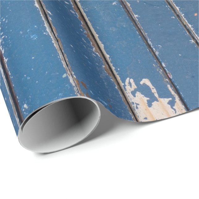 Rustic Blue Wood Wrapping Papper Presentpapper (Rullad Hörn)