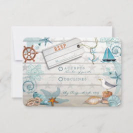 Rustic Blue Wooden Nautical Beach | OSA BRÖLLOP Kort