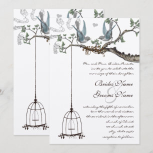 Rustic Bluebird Birdcage Wedding bjudande in Inbjudningar