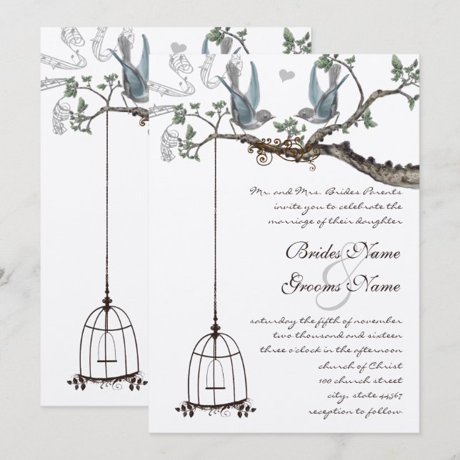 Rustic Bluebird Birdcage Wedding bjudande in Inbjudningar (Fram/baksida)