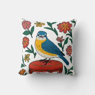 Rustic Bluebird på Pouf i Folk Art Kudde