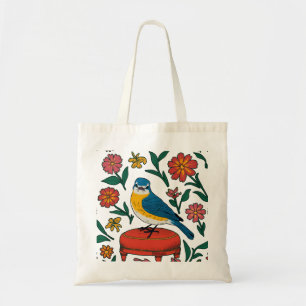 Rustic Bluebird på Pouf i Folk Art Tygkasse
