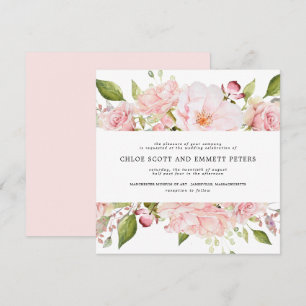 Rustic Blus Rosa ros Blommigt Square Bröllop Inbjudningar