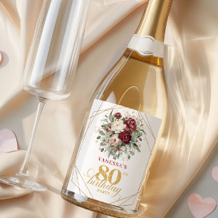 Rustic Blush Burgundy 80-års Champagne-etikett