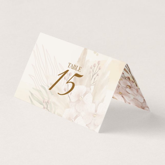 Rustic Blush & Gold Floral Boho Table Card  Kort (Framsida)