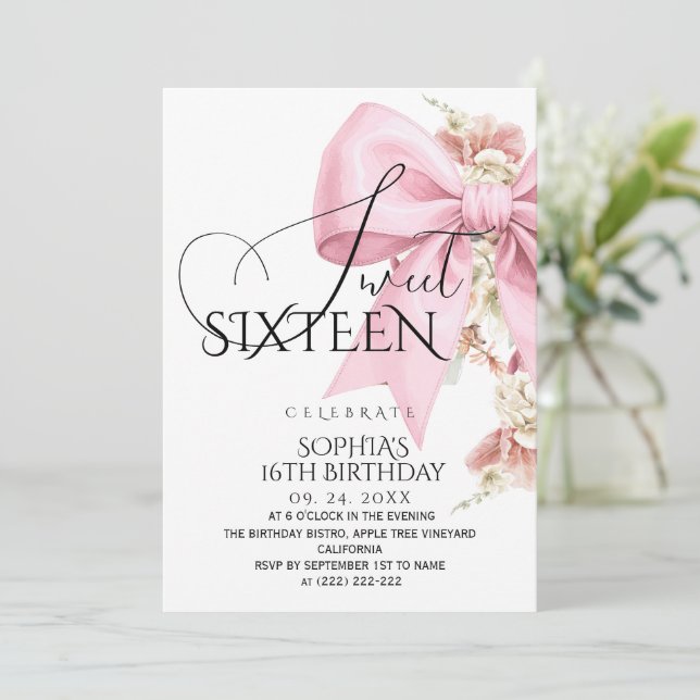 Rustic Blush Pink Bow Sweet 16 Birthday Inbjudningar (Stående Fram)