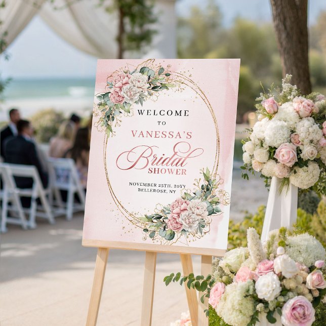 Rustic Blush Pink Flowers Eucalyptus Gold Welcome Poster (Rustic Blush Pink Flowers Eucalyptus Gold Welcome)