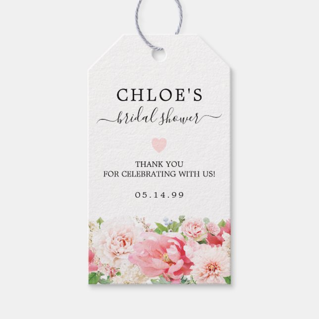 Rustic Blush Pink Peony Floral Bridal Shower Presentetikett (Framsidan)
