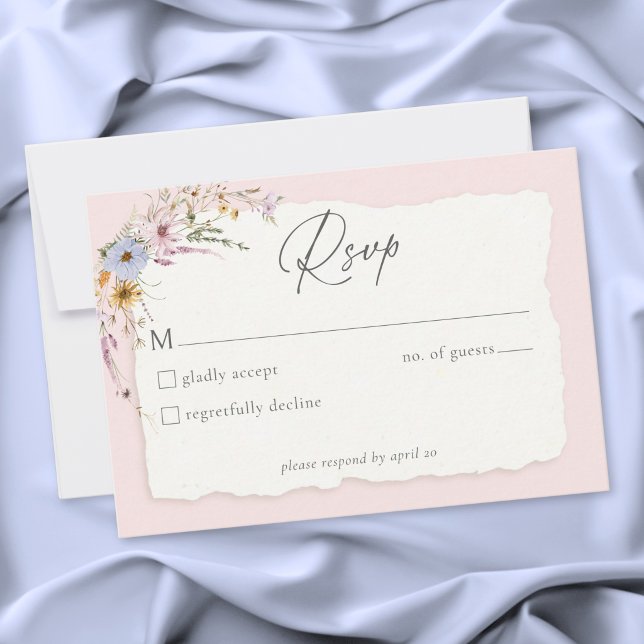 Rustic Blush Pink Romantic Wildflower Wedding OSA Kort (Rustic Blush Pink Romantic Wildflower Wedding RSVP Card)
