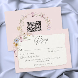 Rustic Blush Pink Romantic Wildflower Wedding QR OSA Kort