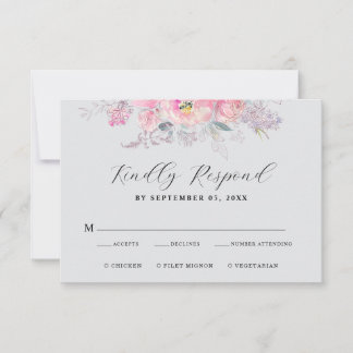 Rustic Blush Pink Watercolor Floral Wedding OSA Kort