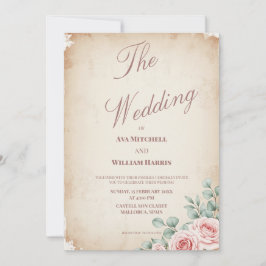 Rustic Blush Rose Parchment Wedding Invitation Inbjudningar