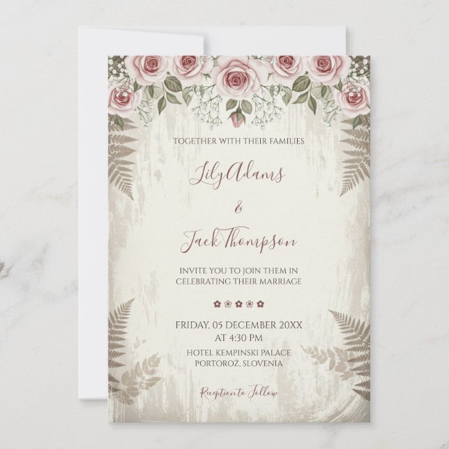 Rustic Blush Rose Wedding Invitation Inbjudningar (Framsida)