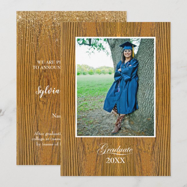 Rustic Board High School Graduation Announcement Kort (Fram/baksida)