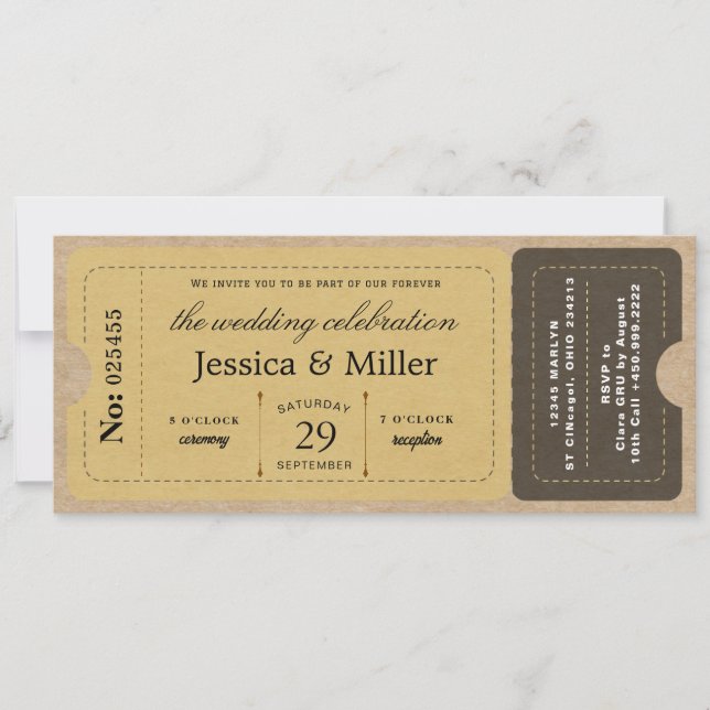  Rustic Boarding Pass Style Ticket Wedding Inbjudningar (Framsida)