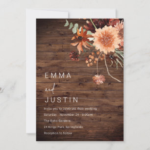 Rustic Bohemian Blommigt alla sjöar Bröllop Inbjudningar