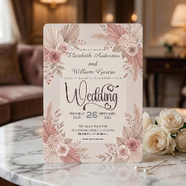 Rustic Bohemian Blush Dusty Rose Wedding Inbjudningar