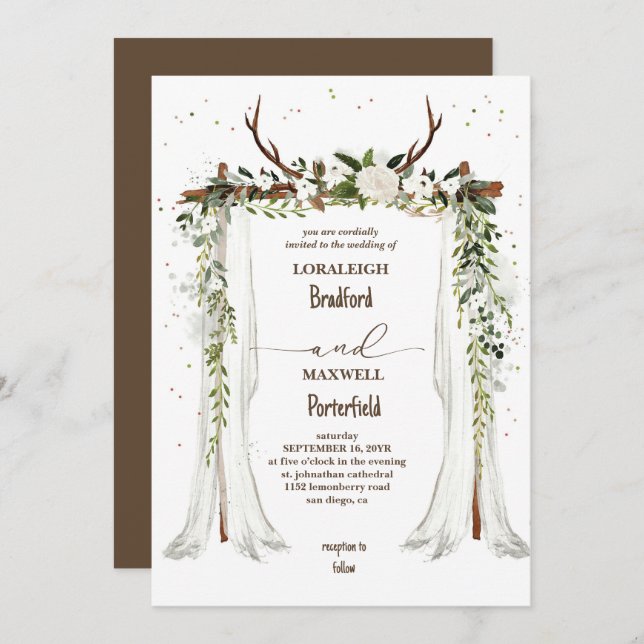 Rustic bohemian | Boho Canopy Bröllop Inbjudningar (Fram/baksida)