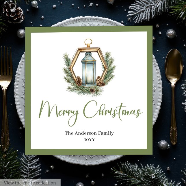 Rustic Bohemian Christmas Lantern in Watercolor   Pappersservett (Rustic Bohemian Christmas Lantern in Watercolor Napkin

)