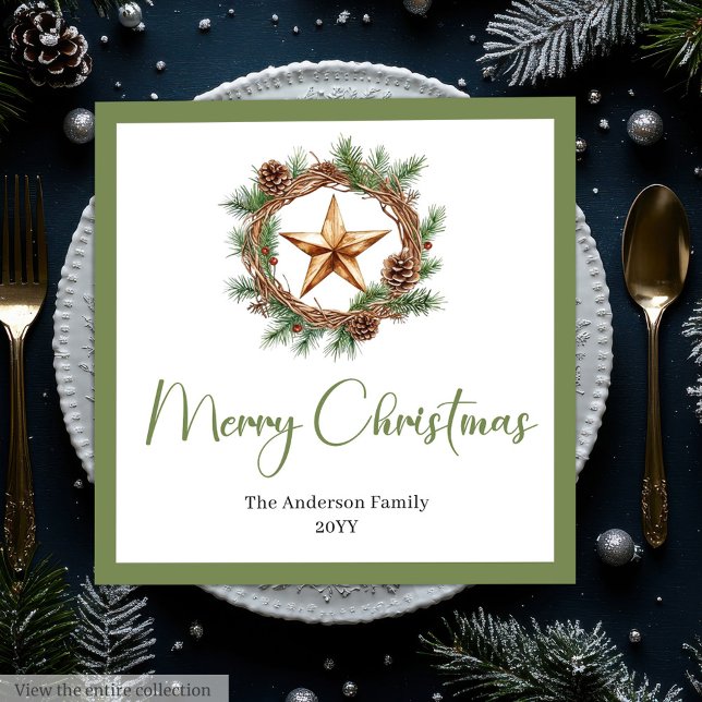 Rustic Bohemian Christmas Wreath with Pine Napkins Pappersservett (Rustic Bohemian Christmas Wreath with Pine Napkins

)