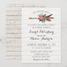 Rustic Bohemian Feathers Arrow Wedding bjudande