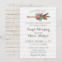 Rustic Bohemian Feathers Arrow Wedding bjudande