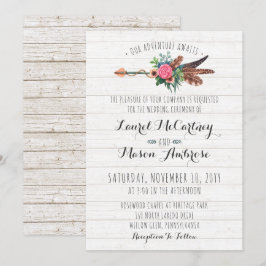 Rustic Bohemian Feathers Arrow Wedding bjudande Inbjudningar