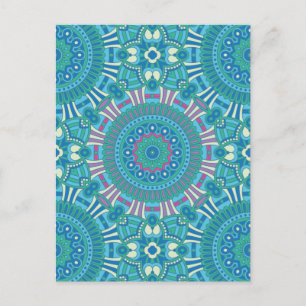 Rustic Bohemian Geometric Mandala Blue Lila Helg Vykort