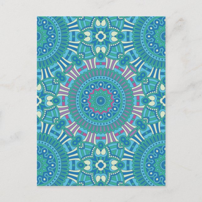Rustic Bohemian Geometric Mandala Blue Lila Helg Vykort (Framsida)