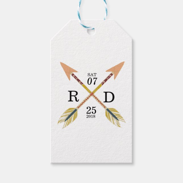 Rustic & Bohemian | Korsad pil | PERSONLIGT BRÖLLP Presentetikett (Framsidan)