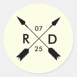 Rustic & Bohemian | Korsad pil | PERSONLIGT BRÖLLP Runt Klistermärke