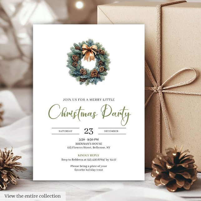 Rustic Bohemian Pine Wreath Neutral Holiday Invite Inbjudningar (Rustic Bohemian Pine Wreath Neutral Holiday Invitation)