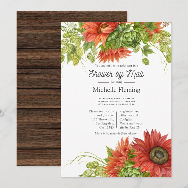 Rustic Bohemian Red SunblommShower by Mail Inbjudningar (Fram/baksida)