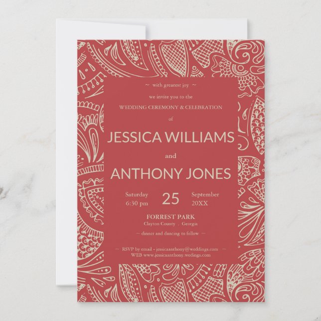 Rustic Bohemian Red Wedding Card Julkort (Framsida)