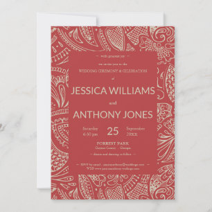 Rustic Bohemian Red Wedding Card Julkort