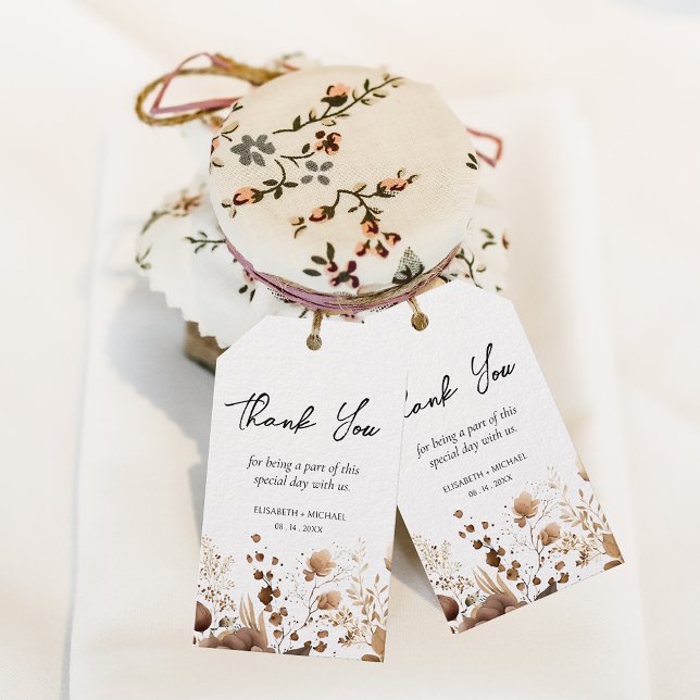 Rustic Bohemian Terracotta Blommigt Tack Presentetikett (Enhance your rustic wedding gifts with charming thank you tags, adding an elegant finishing touch.)